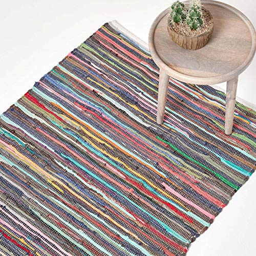 Homescapes Chindi-Teppich/Bettvorleger, handgewebt aus 100% recycelter Baumwolle, 60 x 90 cm, Flickenteppich mit bunten Streifen von Homescapes