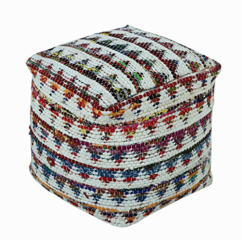 Homescapes Chindi Sitzwürfel Fußhocker quadratisch Ethno Look bunt Creme 40 x 40 x 40 cm von Homescapes