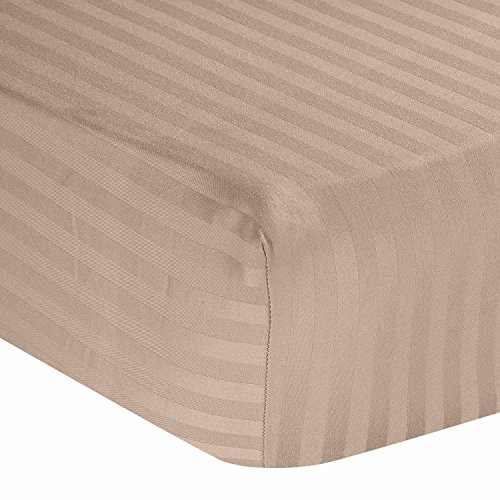 HOMESCAPES Spannbettlaken/Spannbetttuch 180 x 200 cm Taupe/beige mit Satin-Streifen – 100% Reine ägyptische Baumwolle Fadendichte 330 von Homescapes