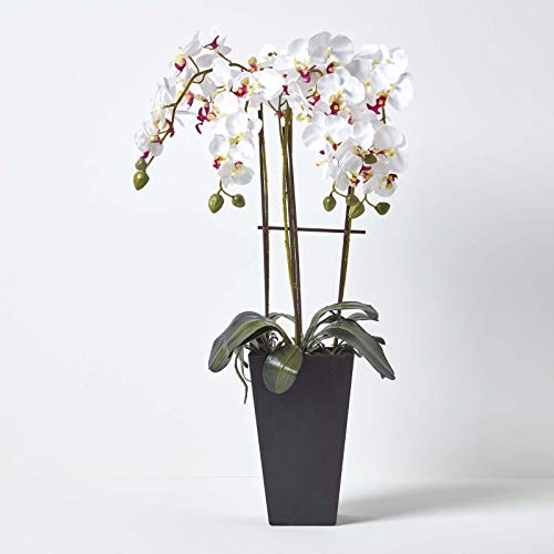 Homescapes Deko Kunstblume Orchidee weiß Gesteck im schwarzen Topf Höhe ca. 70 cm Kunstpflanzen mit Topf, Künstliche Pflanzen von Homescapes