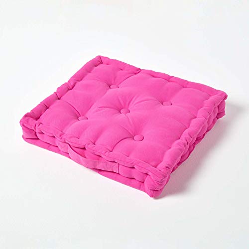 Homescapes Farbenfrohes Sitzkissen Stuhlkissen Sitzerhöhung Stuhlauflage, 40 x 40 cm, 100% Reine Kaliko Baumwolle mit Polyester Füllung, Uni pink von Homescapes