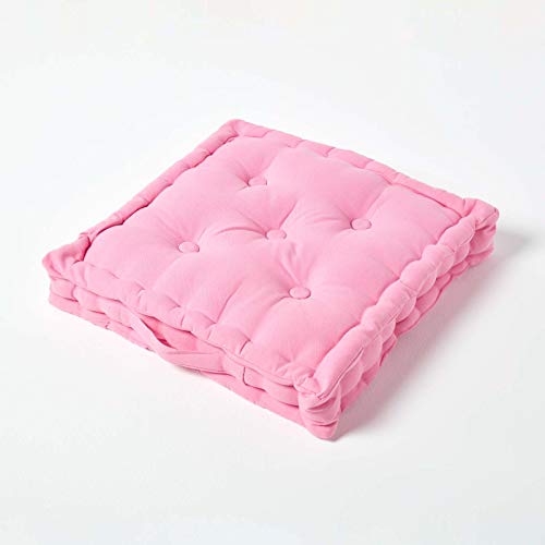 Homescapes Farbenfrohes Sitzkissen Stuhlkissen Sitzerhöhung Stuhlauflage, 40 x 40 cm, 100% Reine Kaliko Baumwolle mit Polyester Füllung, Uni rosa von Homescapes