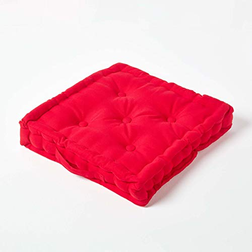 Homescapes Farbenfrohes Sitzkissen Stuhlkissen Sitzerhöhung Stuhlauflage, 40 x 40 cm, 100% Reine Kaliko Baumwolle mit Polyester Füllung, Uni rot von Homescapes
