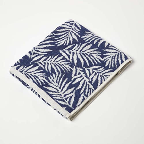 Homescapes Frottee-Handtuch blau im Botanical Style 50x85 cm, Baumwoll-Handtuch Blätter-Muster, Jacquard-Handtuch 500 g/m² von Homescapes