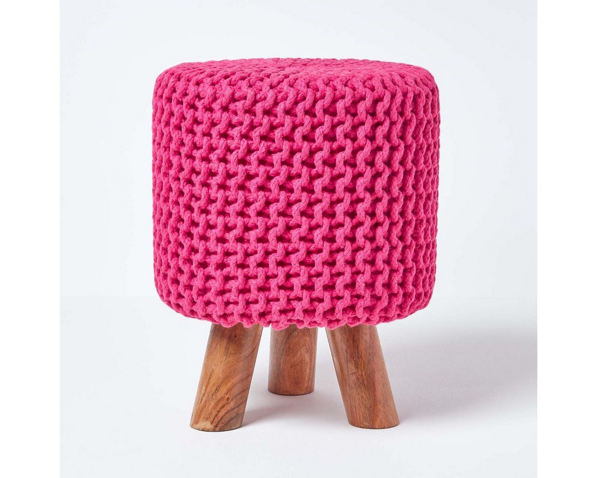 Homescapes Fußhocker Gestrickter Fußhocker, 42 cm hoch, pink von Homescapes