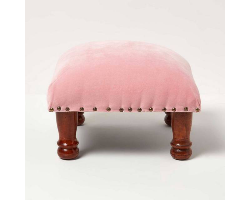 Homescapes Fußhocker Samthocker Mable – rosa mit Holzbeinen, 40 x 40 x 25 cm von Homescapes