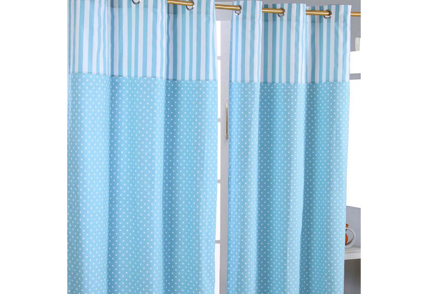 Homescapes Gardine Gardinen Polka Dots & Streifen blau 2er Set 137 x 117 cm von Homescapes