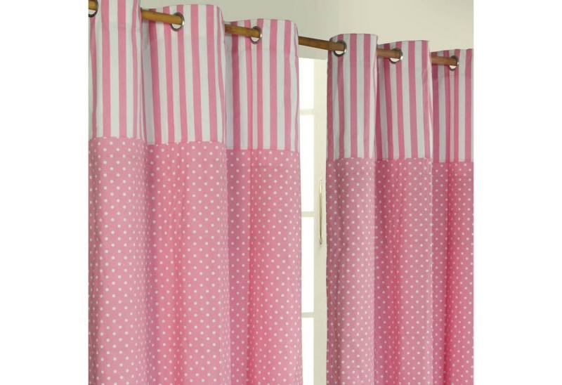 Homescapes Gardine Gardinen Polka Dots & Streifen rosa 2er Set 137 x 117 cm von Homescapes