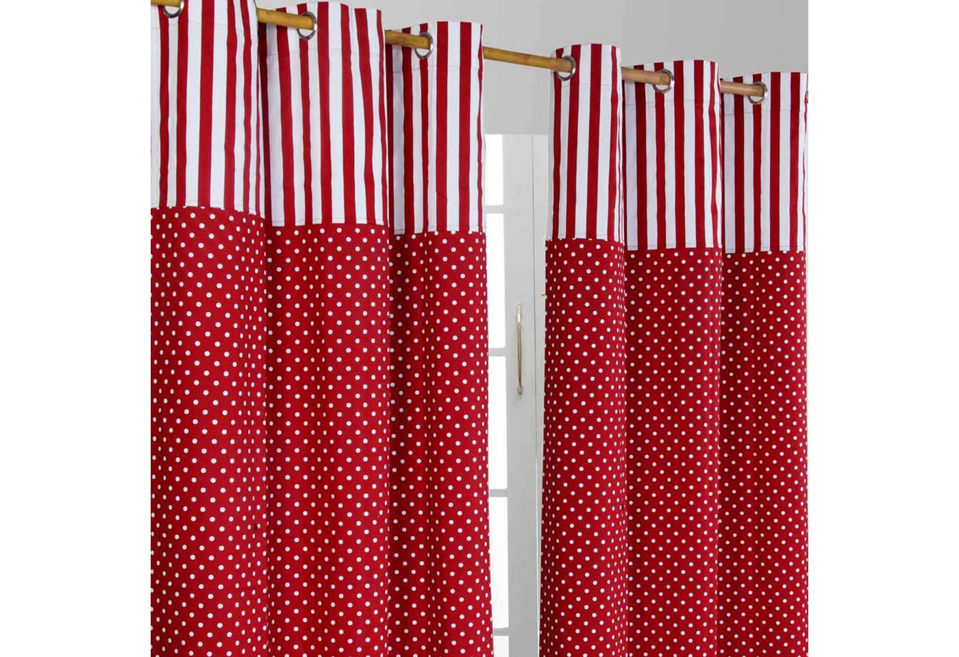 Homescapes Gardine Gardinen Polka Dots & Streifen rot 2er Set 137 x 117 cm von Homescapes