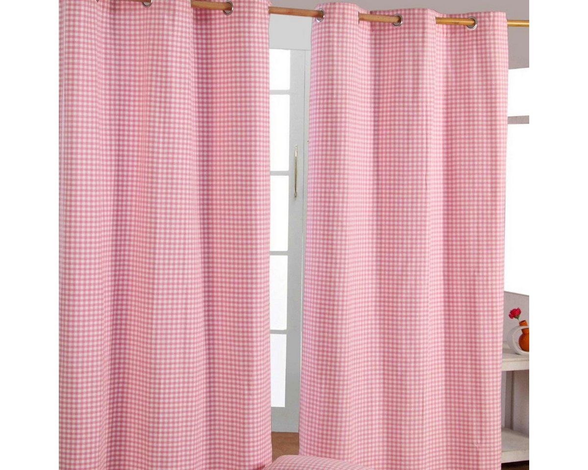 Homescapes Gardine Gardinen mit Ösen Gingham rosa im 2er Set, 137 x 117 cm von Homescapes