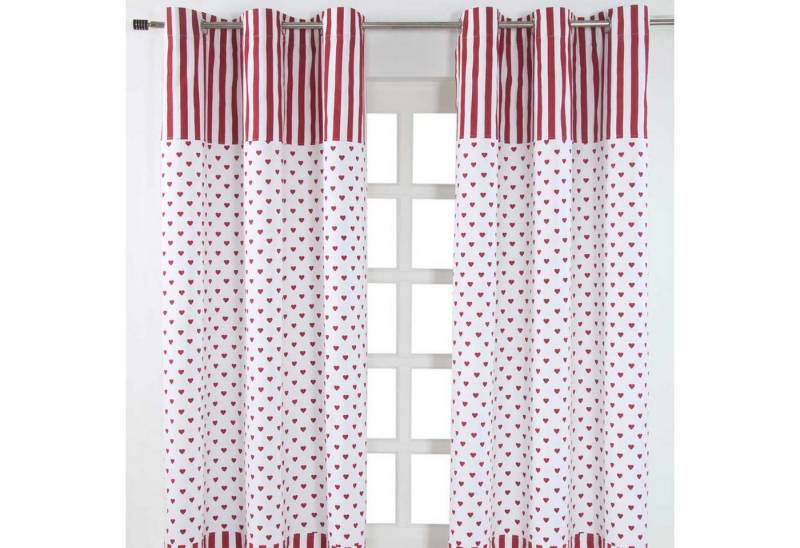 Homescapes Gardine Gardinen mit Ösen Herzen rot weiss 2er Set 100% Baumwolle, 137x117 cm von Homescapes