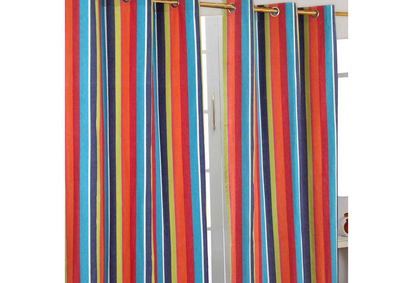 Homescapes Gardine Gardinen mit Ösen Multi-Streifen 2er Set 100% Baumwolle, 137x117 cm von Homescapes