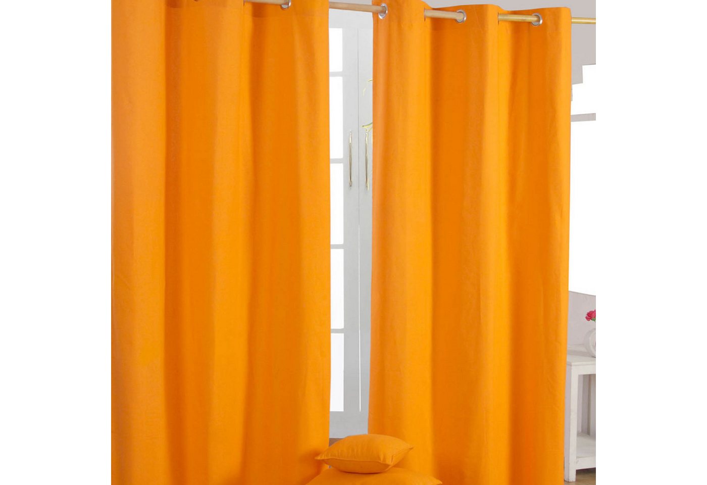 Homescapes Gardine Gardinen mit Ösen unifarben orange 2er Set 100% Baumwolle, 137x117 cm von Homescapes