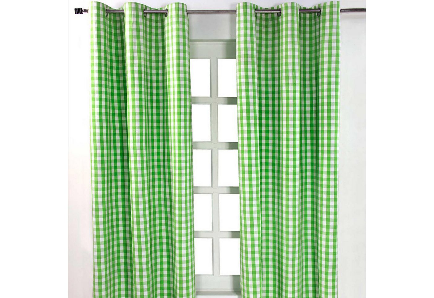 Homescapes Gardine Grün karierter Ösenvorhang im 2er Pack, B 182 cm x L 137 cm von Homescapes
