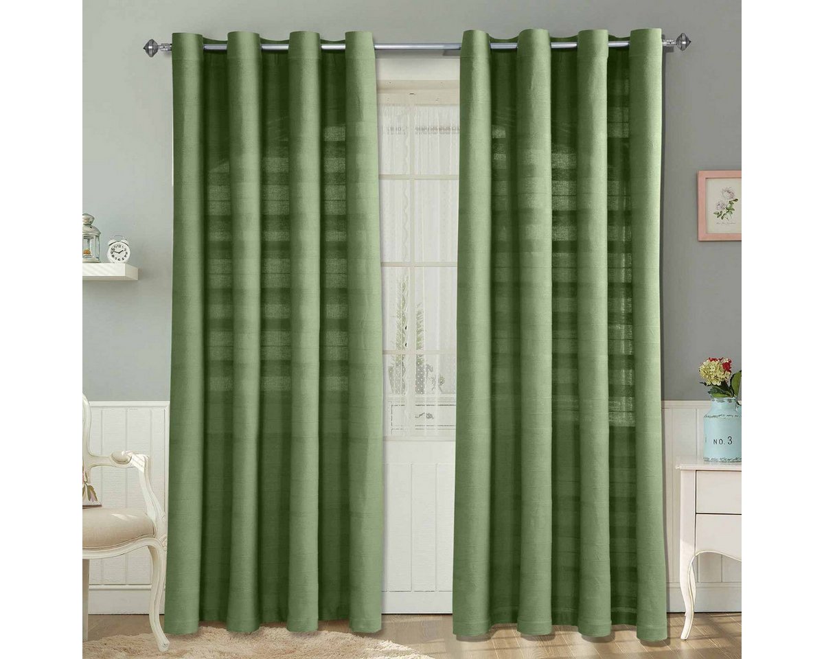Homescapes Gardine Rajput Gardinen 2er Set aus Baumwolle, 137 x 137 cm, dunkles Oliv von Homescapes