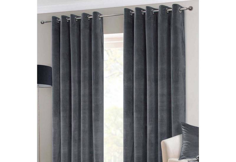 Homescapes Gardine Samtgardinen mit Ösen dunkelgrau 2 Stück 228 x 137 cm von Homescapes