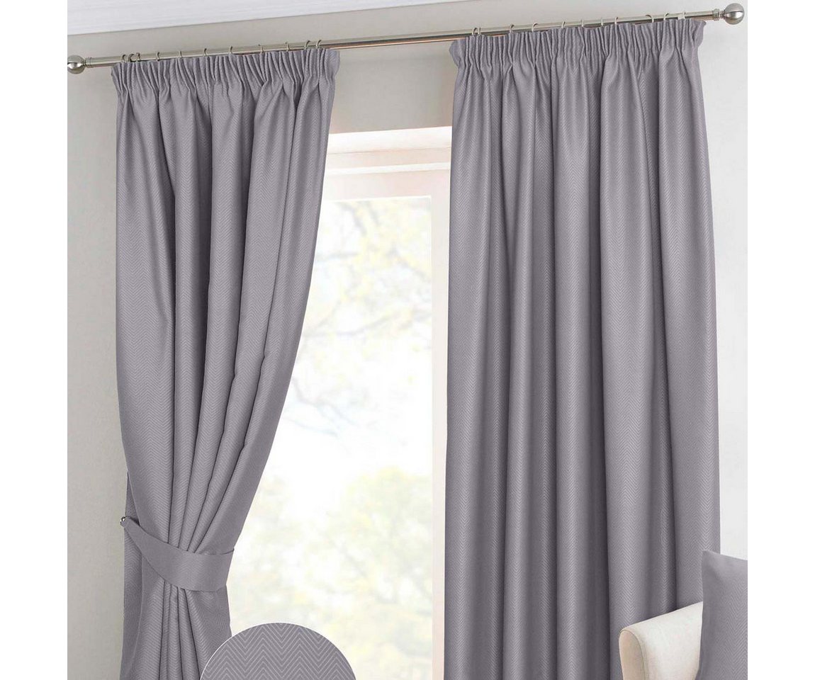 Homescapes Gardine Verdunkelungsvorhang Kräuselband Chevron grau 2 Stück 228 x 117 cm von Homescapes