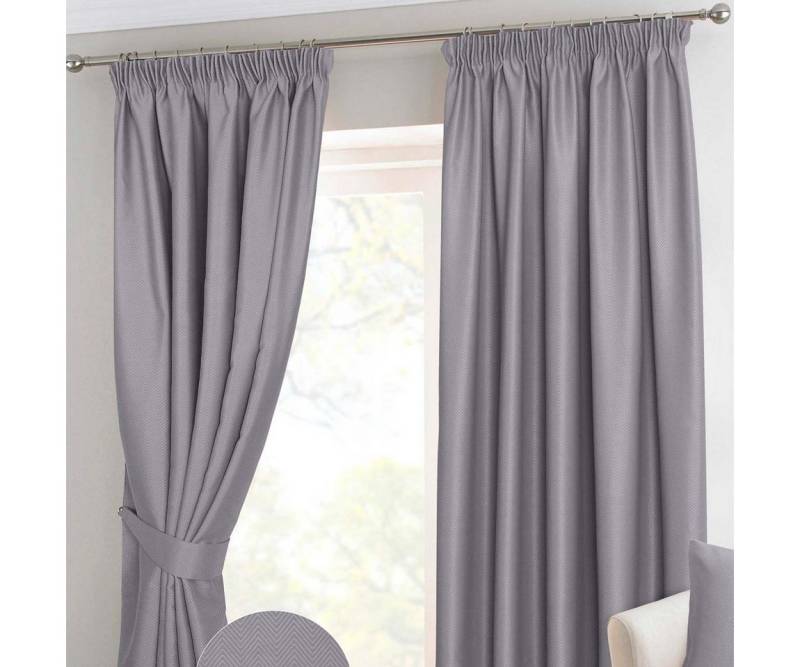 Homescapes Gardine Verdunkelungsvorhang Kräuselband Chevron grau 2 Stück 228 x 117 cm von Homescapes