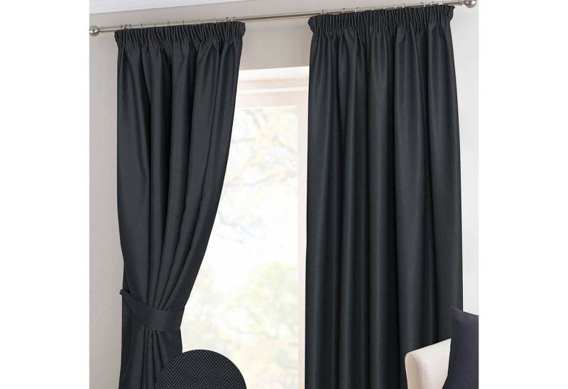 Homescapes Gardine Verdunkelungsvorhang Kräuselband Chevron schwarz 2 Stück 137 x 117 cm von Homescapes