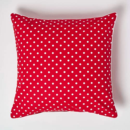 Homescapes Gepunktete Kissenhülle für Zierkissen, rot, 60 x 60 cm, Zierkissenbezug mit Polka-Dots-Muster aus 100% Baumwolle mit Reißverschluss von Homescapes