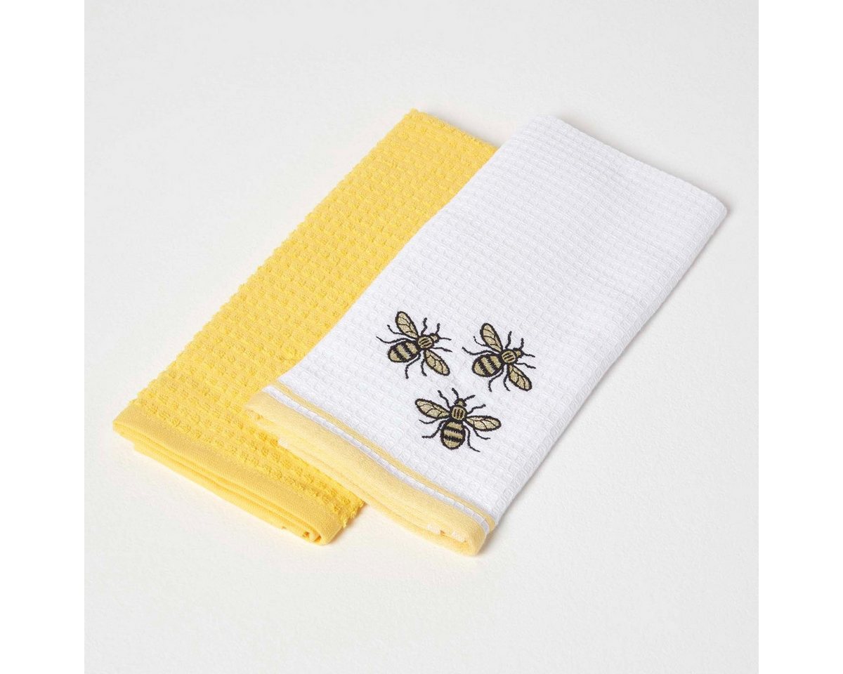 Homescapes Geschirrtuch 2er-Set Geschirrtücher Waffelpiqué mit Bienen-Motiv, 100% Baumwolle Homescapes Geschirrtuch 2er-Set Geschirrtücher Waffelpiqué mit Bienen-Motiv, 100% Baumwolle von Homescapes
