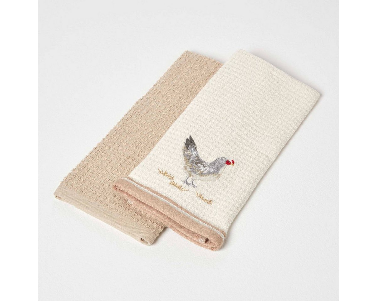 Homescapes Geschirrtuch 2er-Set Geschirrtücher Waffelpiqué mit Huhn-Motiv, 100% Baumwolle Homescapes Geschirrtuch 2er-Set Geschirrtücher Waffelpiqué mit Huhn-Motiv, 100% Baumwolle von Homescapes