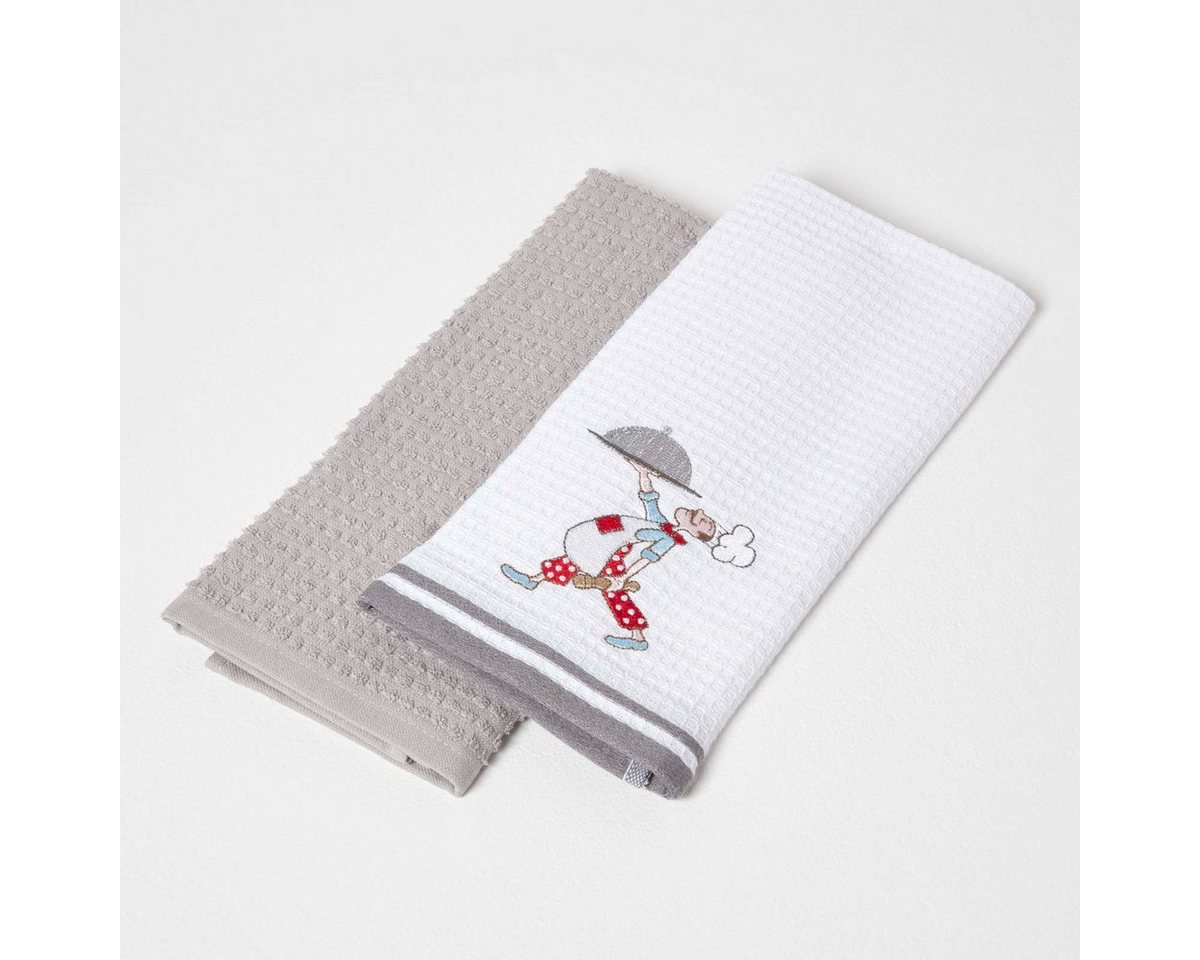 Homescapes Geschirrtuch 2er-Set Geschirrtücher Waffelpiqué mit Koch-Motiv, 100% Baumwolle Homescapes Geschirrtuch 2er-Set Geschirrtücher Waffelpiqué mit Koch-Motiv, 100% Baumwolle von Homescapes