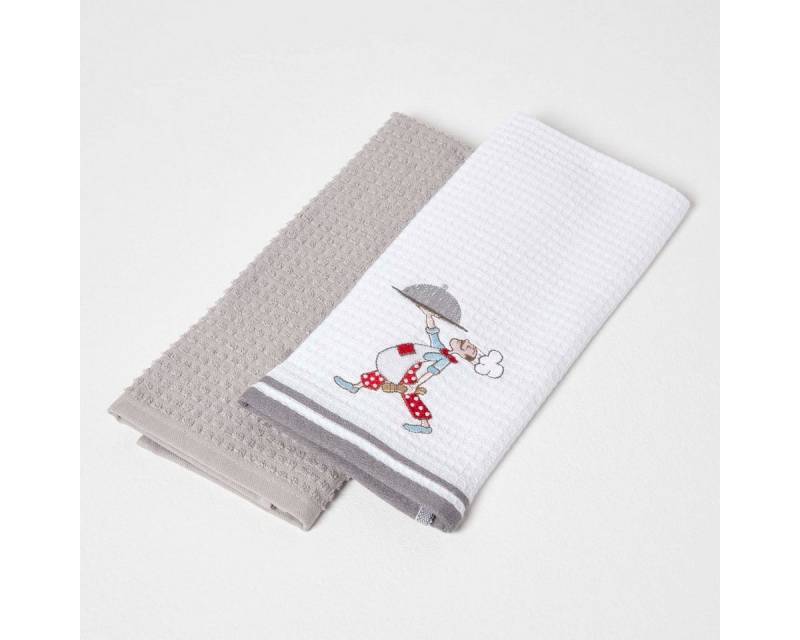 Homescapes Geschirrtuch 2er-Set Geschirrtücher Waffelpiqué mit Koch-Motiv, 100% Baumwolle von Homescapes