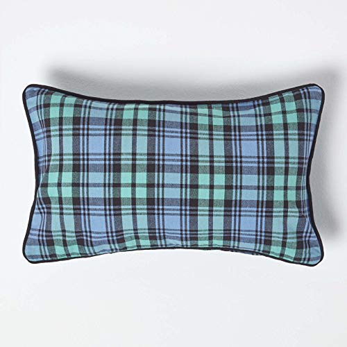 Homescapes Karierte Kissenhülle Blackwatch 30 x 50 cm, Zierkissenbezug aus 100% Baumwolle mit schottischem Tartan-Muster und Reißverschluss, Schottenmuster blau-grün von Homescapes