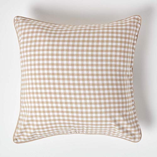 Homescapes karierte Kissenhülle für Zierkissen Gingham, beige, 60 x 60 cm, Zierkissenbezug im Landhausstil aus 100% Baumwolle mit Reißverschluss von Homescapes