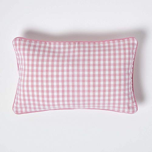 Homescapes Karierte Kissenhülle für Zierkissen Gingham, rosa, 30 x 50 cm, Zierkissenbezug im Landhausstil aus 100% Baumwolle mit Reißverschluss von Homescapes