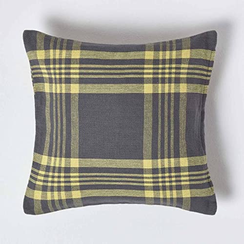 Homescapes Karierte Kissenhülle mit schottischem Tartan-Muster 45 x 45 cm, Kissenbezug für Sofakissen/Zierkissen aus 100% Baumwolle mit Reißverschluss, Schottenmuster grau-gelb von Homescapes