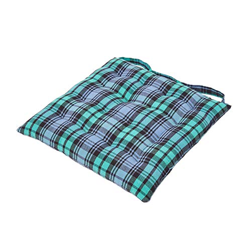 Homescapes Kariertes Stuhlkissen Blackwatch 40 x 40 cm, grün-blau Schottenmuster, Sitzkissen für Stühle mit Bändern und Knopfverschluss, Bezug aus 100% Baumwolle, Polyester-Füllung, Tartan-Muster von Homescapes