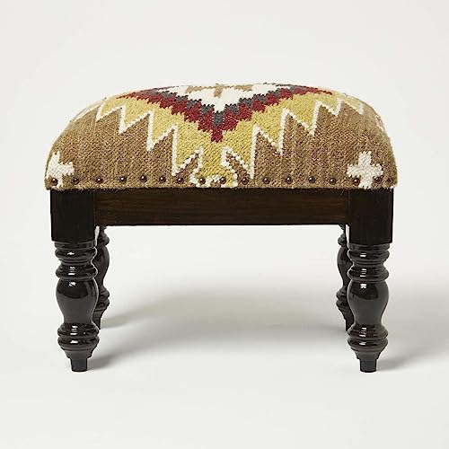 Homescapes Kelim-Hocker Jaipur 30x50 cm, Hocker rechteckig mit handgewebtem Kelim-Bezug, Polsterhocker mit Holzbeinen von Homescapes