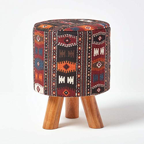 Homescapes Kilim Stoff Sitzhocker Fußhocker Schemel 32 x 32 x 42 cm mit bedrucktem Baumwoll Bezug und Holzbeinen von Homescapes