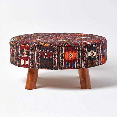 Homescapes Kilim Stoff Sitzhocker Fußhocker Schemel 62 x 62 x 32 cm mit bedrucktem Baumwoll Bezug und Holzbeinen von Homescapes