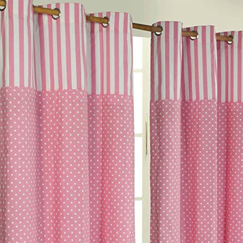Homescapes Kindervorhang Mädchen Kinderzimmer Ösenvorhang Dekoschal Polka Dots 2er Set rosa weiß 137 x 228 cm (Breite x Länge je Vorhang) 100% Reine Baumwolle von Homescapes