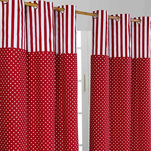 Homescapes Kindervorhang Mädchen Kinderzimmer Ösenvorhang Dekoschal Polka Dots 2er Set rot weiß 117 x 137 cm (Breite x Länge je Vorhang) 100% Reine Baumwolle von Homescapes