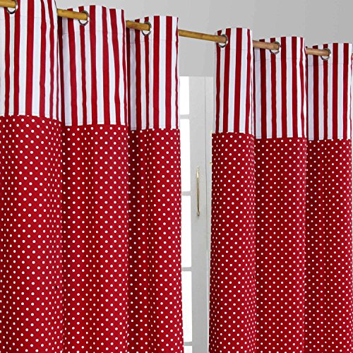 Homescapes Kindervorhang Mädchen Kinderzimmer Ösenvorhang Dekoschal Polka Dots 2er Set rot weiß 117 x 137 cm (Breite x Länge je Vorhang) 100% Reine Baumwolle von Homescapes