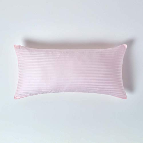 HOMESCAPES Damast Kissenbezug 40x80 cm rosa mit Satin-Streifen & Reißverschluss, 100% ägyptische Baumwolle, Fadendichte 330 von Homescapes