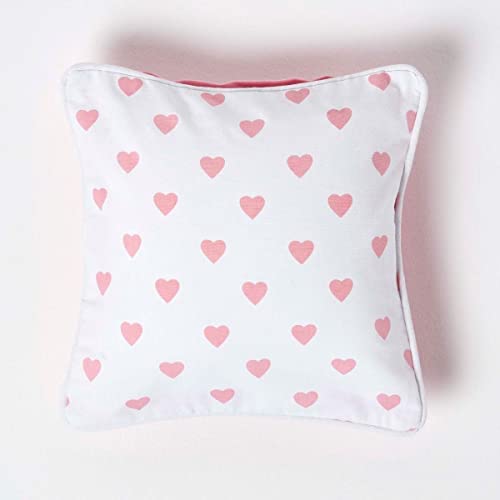 Homescapes Kissenbezug mit rosa Herzen, dekorative Kissenhülle 30 x 30 cm für Zierkissen und Kinderkissen aus 100% Baumwolle mit Reißverschluss, rosa Unterseite von Homescapes