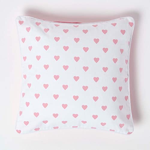 Homescapes Kissenbezug mit rosa Herzen, dekorative Kissenhülle 45 x 45 cm für Zierkissen und Kinderkissen aus 100% Baumwolle mit Reißverschluss, rosa Unterseite von Homescapes