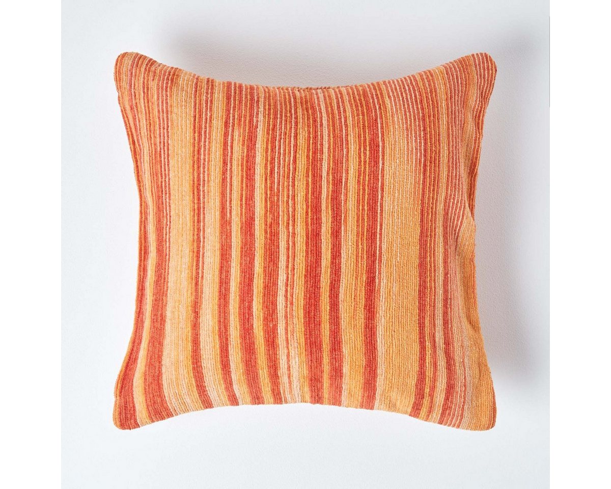 Homescapes Kissenhülle Gestreifter Chenille-Kissenbezug in Orange, 45 x 45 cm Homescapes Kissenhülle Gestreifter Chenille-Kissenbezug in Orange, 45 x 45 cm von Homescapes