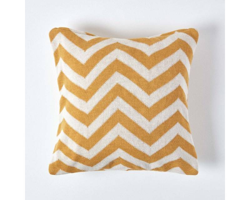 Homescapes Kissenhülle Kissenbezug mit Chevron-Muster in Senfgelb und Creme, 45 x 45 cm von Homescapes