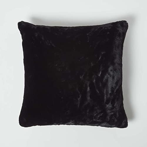 Homescapes Kunstfell-Kissenbezug 46x46 cm schwarz, Bezug für Kuschelkissen flauschig, Kissenhülle Felloptik von Homescapes