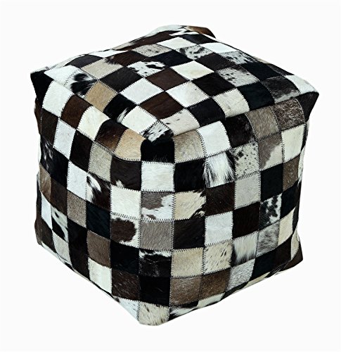 Homescapes Leder Sitzwürfel 35x35 cm, Patchwork Pouf kariert, Würfel-Hocker braun-Creme-beige aus echtem Fell, Sitzsack Hocker Unikat von Homescapes