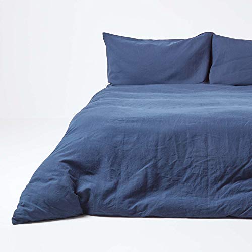 Homescapes 3-teiliges Leinen-Bettwäsche-Set Marineblau, 1 Bettbezug 200x200 cm & 2 Kissenbezüge 48x74 cm aus 60% Leinen und 40% Baumwolle von Homescapes