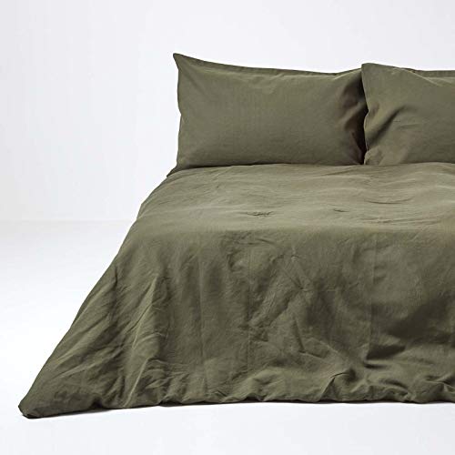 Homescapes 3-teiliges Leinen-Bettwäsche-Set olivgrün, 1 Bettbezug 240x220 cm & 2 Kissenbezüge 80x80 cm aus 60% Leinen und 40% Baumwolle von Homescapes