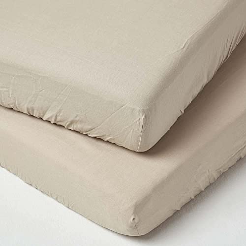 HOMESCAPES 2er-Set Leinen Spannbettlaken für Babybett 60x120 cm beige-Natur, Halbleinen Spannbetttücher aus 60% Leinen & 40% Baumwolle von Homescapes