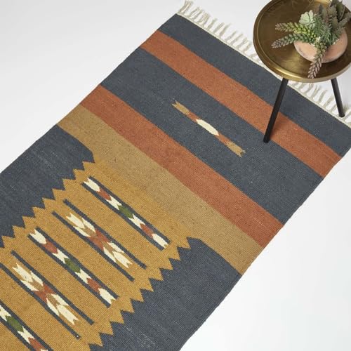 Homescapes Lundi Blue Teppichläufer Jute Baumwolle orange-blau 80x180 cm, Fransen-Teppich handgewebt, Kelim Läufer geometrisch Homescapes Lundi Blue Teppichläufer Jute Baumwolle orange-blau 80x180 cm, Fransen-Teppich handgewebt, Kelim Läufer geometrisch von Homescapes